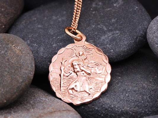 BJC® 9ct Rose Gold St Saint Christopher Pendant / Medallion Travel Necklace