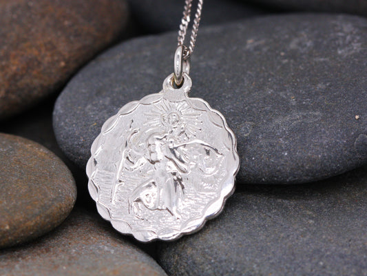 BJC® Sterling Silver St Saint Christopher Pendant / Medallion Travel Necklace