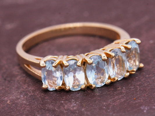 BJC® 9ct Yellow Gold Blue Topaz 5 Stone Eternity Ring Size P