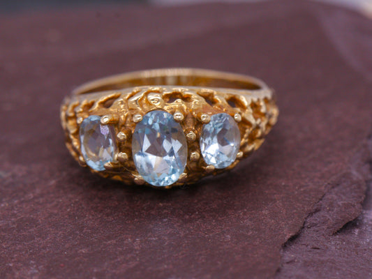 BJC® 9ct Yellow Gold Blue Topaz 3 Stone Gypsy Ring Size N