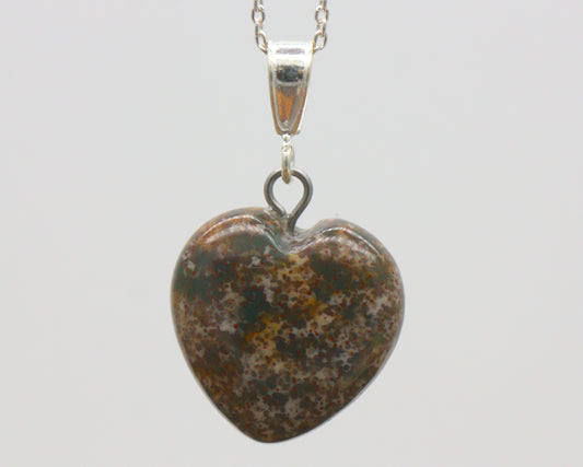 Sterling Silver Natural Purple Ocean Jasper 16mm Love Heart Pendant & Necklace
