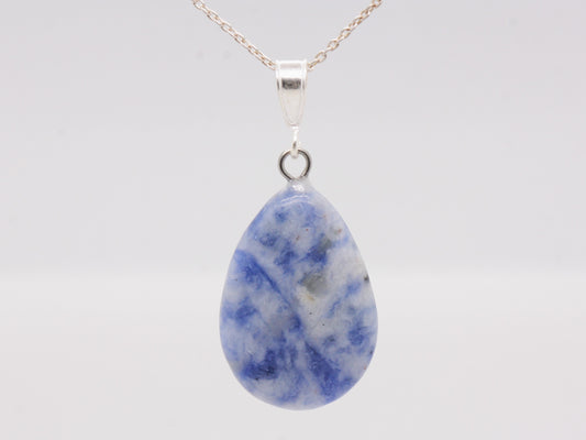 BJC® Sterling Silver Natural Blue Sodalite Teardrop Pear Drop Pendant & Necklace
