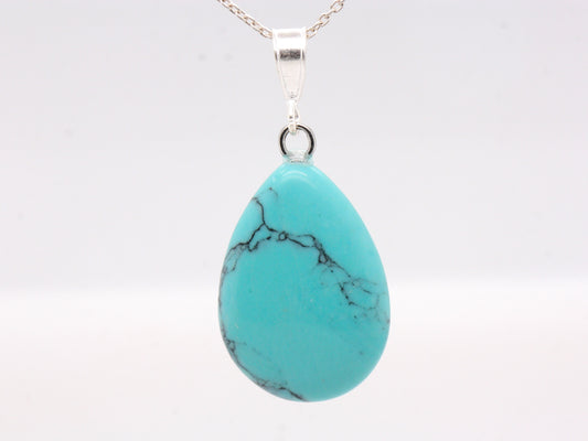 BJC® Sterling Silver Natural Turquoise Teardrop Pear Drop Pendant & Necklace