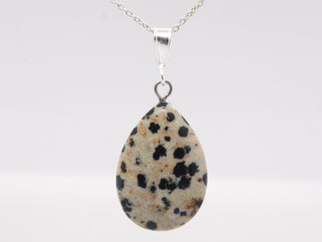 BJC® Sterling Silver Natural Dalmatian Jasper Teardrop Pear Drop Pendant & Necklace