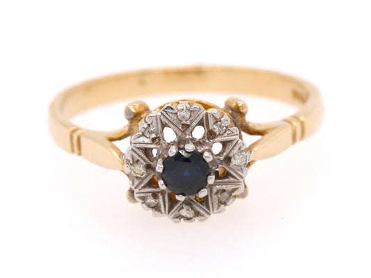 BJC® 9ct Yellow Gold Sapphire & Diamond Cluster Size O Engagement Ring R55