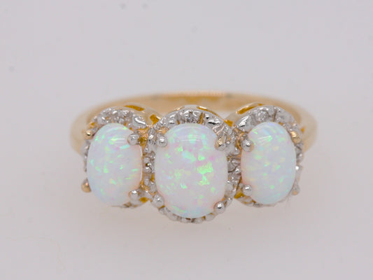 BJC® 9ct Yellow Gold Opal & Diamond Cluster Trilogy Ring 2.00ct  Ring Size L - U