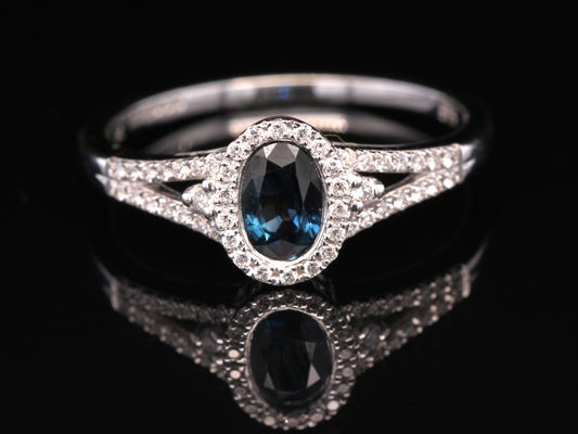 BJC® 9ct White Gold Sapphire & Diamond Cluster Size N Engagement Dress Ring R58