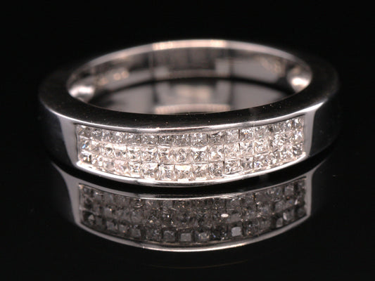 18ct White Gold Diamond 0.48ct Size O Cluster Princess British Made Dress Ring