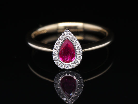 BJC® 9ct Yellow Gold Ruby & Diamond Cluster Size N Engagement Dress Ring R4