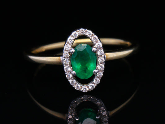 BJC® 9ct Yellow Gold Emerald & Diamond Cluster Size N Engagement Dress Ring R40