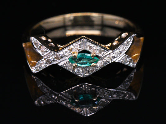 BJC® 9ct Yellow Gold Emerald & Diamond Cluster Size O Engagement Dress Ring R46