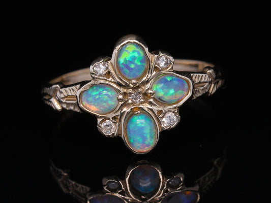 BJC® 9ct Yellow Gold Oval Cut Opal & Diamond Size N Cluster Ring R189