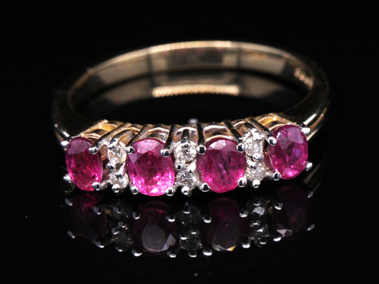 9ct Yellow Gold Ruby & Diamond Eternity Size M Engagement Dress Ring British
