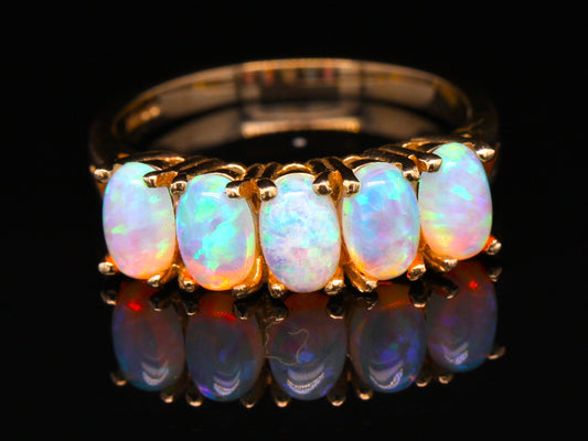 BJC® 9ct Yellow Gold Half Eternity Opal 5 Stone Size N Dress Cluster Ring R188