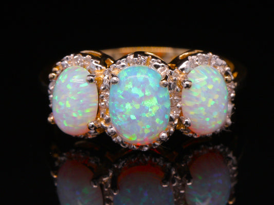 BJC® 9ct Yellow Gold Opal & Diamond Cluster Trilogy Ring 2.00ct  Ring Size L - U