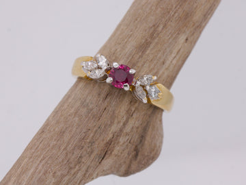 18ct Yellow Gold Ruby & Diamond Solitaire Size J Engagement Dress Ring British
