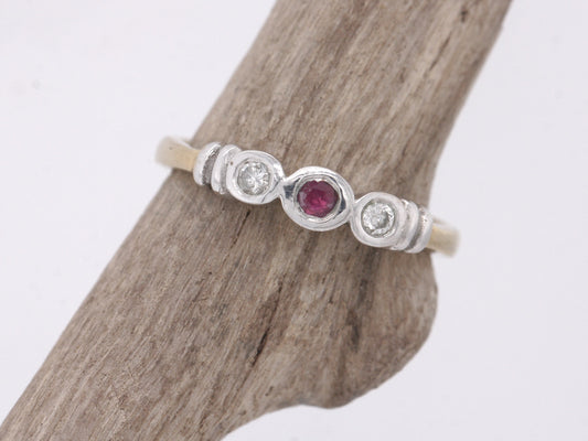 BJC® 9ct yellow gold Ruby & Diamond Trilogy size M engagement dress ring R14
