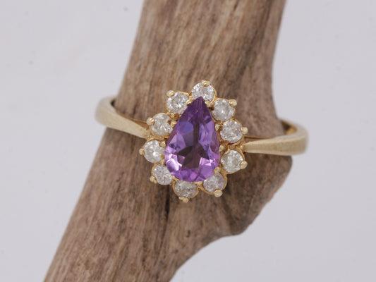 BJC® 9ct Yellow Gold Natural Amethyst & Diamond Pear Cluster Dress Ring R273