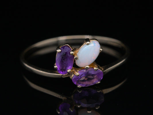 BJC® 9ct Yellow Gold Opal & Amethyst 3 Stone Size O Engagement Ring R240