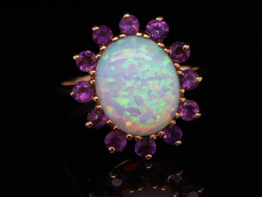 BJC® 9ct Yellow Gold Opal & Amethyst Cluster Size O Engagement Ring R239