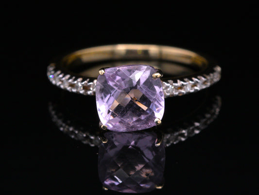 BJC® 9ct Yellow Gold Amethyst & Diamond Solitaire Size O Engagement Ring R242