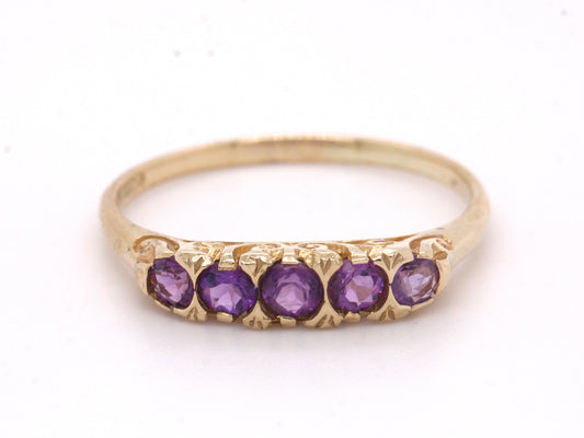BJC® 9ct Yellow Gold Amethyst Gypsy Graduated 5 Stone Engagement Ring R263