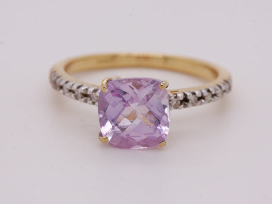 BJC® 9ct Yellow Gold Amethyst & Diamond Solitaire Size O Engagement Ring R242