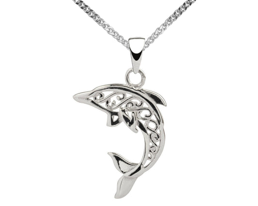Sterling Silver Dolphin Pendant & Optional Silver Necklace Nautical Theme