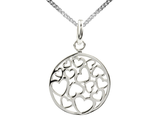 BJC® Sterling Silver 925 Ring Of Love Hearts Pendant & Necklace