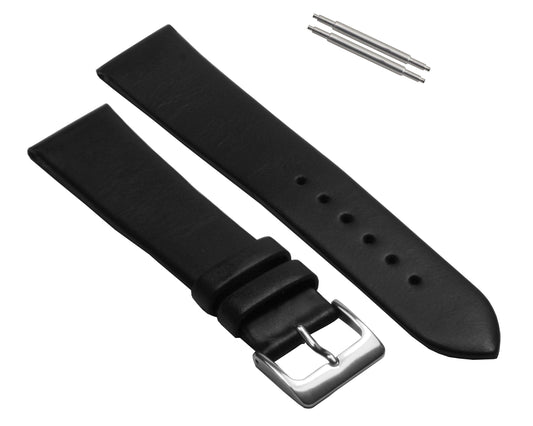 BJC® Black Genuine Leather Watch Strap Straps in Multiple Widths & Pins