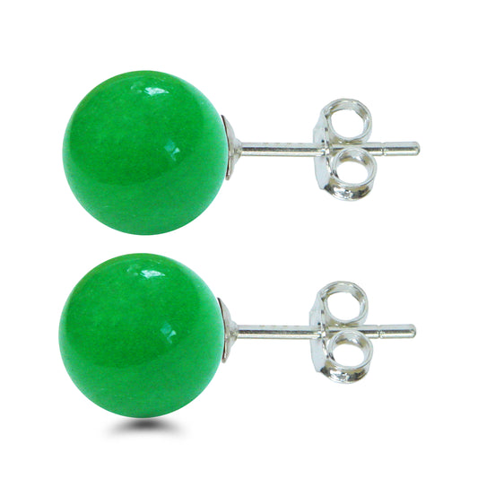 BJC® Stunning Ladies Sterling Silver Malay Jade Ball Stud Earrings Brand New