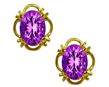 BJC® 9ct Yellow Gold Natural Amethyst Single Stud Filigree Earrings Studs 1.50ct