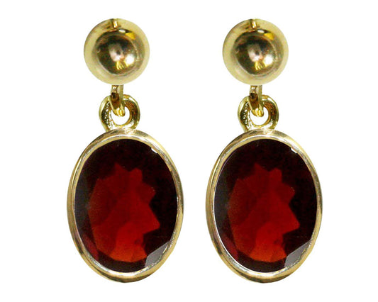 BJC® 9ct Yellow Gold Natural Garnet Oval Single Drop Dangling Studs Earrings