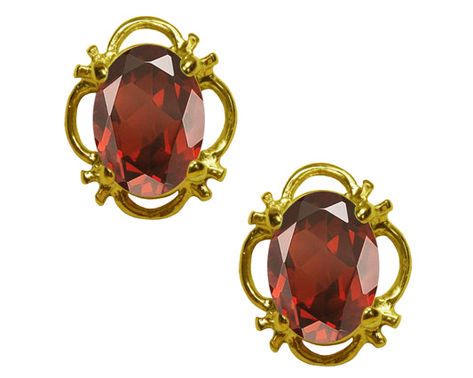 BJC® 9ct Yellow Gold Natural Garnet Single Stud Filigree Earrings Studs 1.50ct