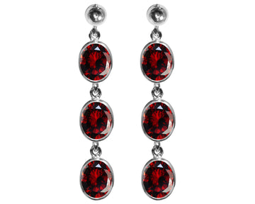 BJC® 9ct White Gold Natural Almandine Garnet Triple Drop Dangling Studs Earrings