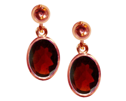 BJC® 9ct Rose Gold Natural Almandine Garnet Single Drop Dangling Studs Earrings