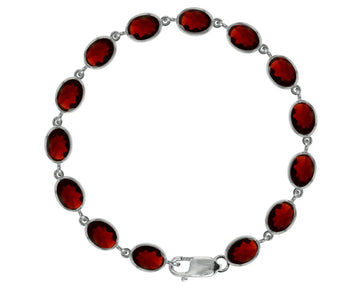 BJC® 9ct White Gold Natural Almandine Garnet Oval Gemstone Tennis Bracelet 7.5"