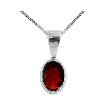 BJC® Sterling Silver Natural Garnet Single Drop Oval Pendant & Necklace