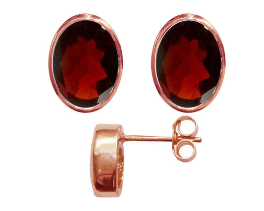 BJC® 9ct Rose Gold Natural Almandine Garnet Oval Stud Earrings Studs Brand New