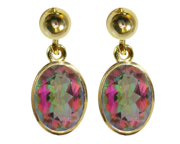 BJC® 9ct Yellow Gold Mystic Topaz Oval Single Drop Dangling Studs Earrings