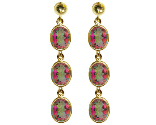 BJC® 9ct Yellow Gold Natural Mystic Topaz Triple Drop Dangling Studs Earrings