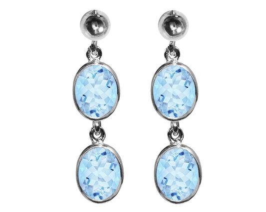 BJC® Sterling Silver Natural Blue Topaz Oval Double Drop Dangling Studs Earrings