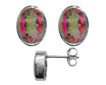 BJC® 9ct White Gold Natural Mystic Topaz Oval Stud Earrings 3.00ct Studs