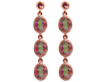 BJC® 9ct Rose Gold Natural Mystic Topaz Triple Drop Dangling Studs Earrings