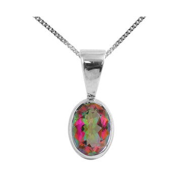 BJC® Sterling Silver Natural Mystic Topaz Single Drop Oval Pendant & Necklace