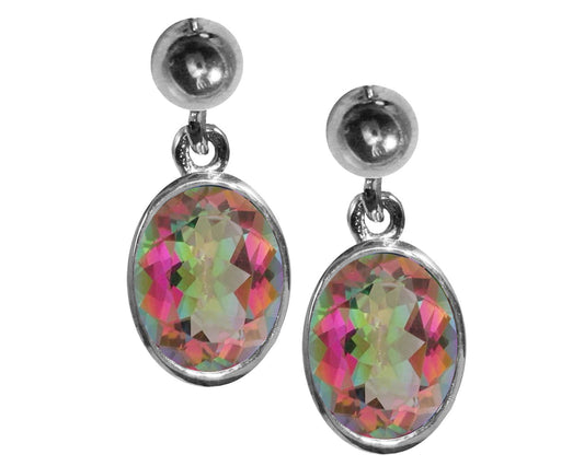 BJC® 9ct White Gold Mystic Topaz Oval Single Drop Dangling Studs Earrings