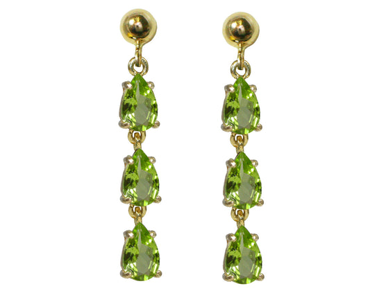 BJC® 9ct Yellow Gold Natural Peridot Triple Pear Drop Stud Earrings Studs ER66