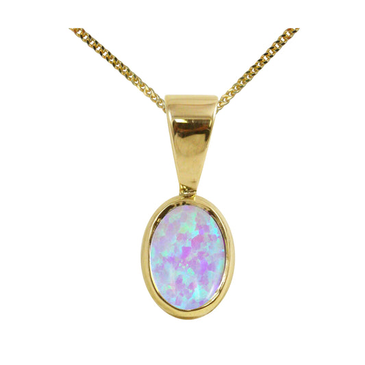 Fiery Cultured Opal Single Drop Oval Pendant & Necklace Available in White / Yellow / Rose Gold