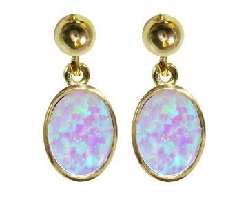 BJC® 9ct Yellow Gold Fiery White Opal Oval Single Drop Dangling Studs Earrings