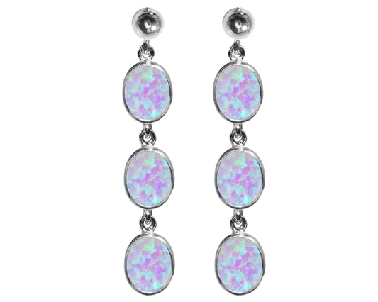 BJC® Sterling Silver Cultured Opal Oval Triple Drop Dangling Studs Earrings